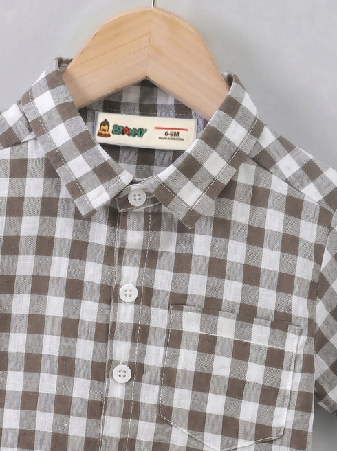 Mocha Grey Checkered Button-Down Shirt
