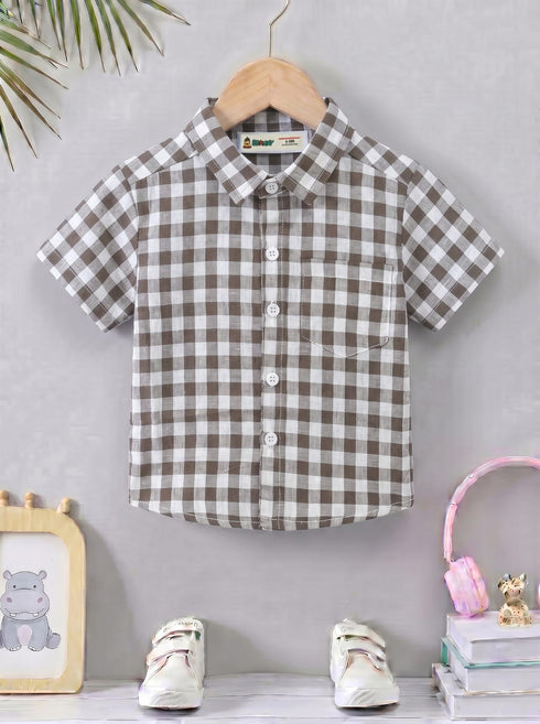 Mocha Grey Checkered Button-Down Shirt