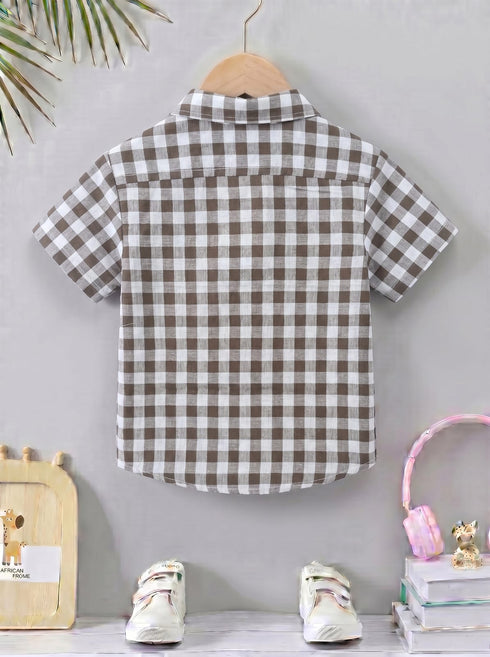 Mocha Grey Checkered Button-Down Shirt