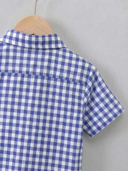 Royal Blue Checkered Button-Down Shirt