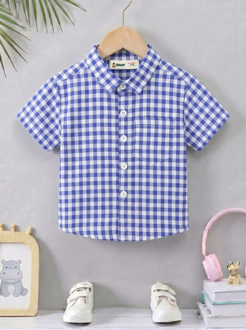 Royal Blue Checkered Button-Down Shirt