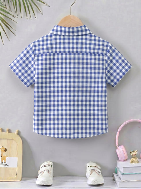 Royal Blue Checkered Button-Down Shirt