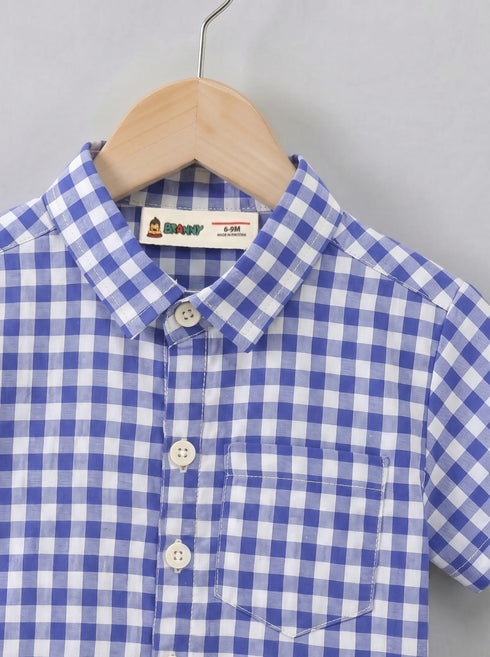 Royal Blue Checkered Button-Down Shirt