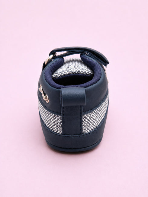 Navy Woven Texture Sneakers with Velcro Straps