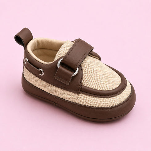 Dark Brown Woven Texture Sneakers with Velcro Straps