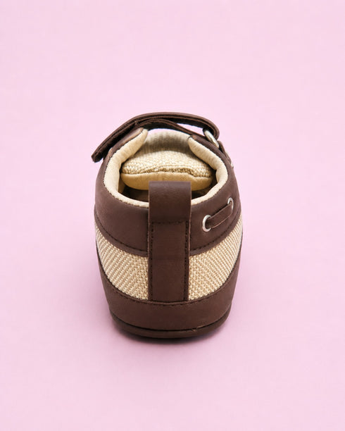 Dark Brown Woven Texture Sneakers with Velcro Straps