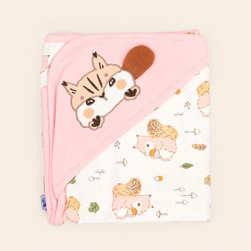 Baby Squirrel Cozy Hooded Swaddle Wrap (Pink)
