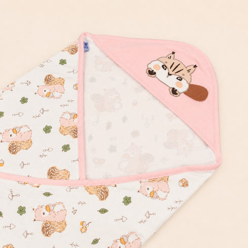 Baby Squirrel Cozy Hooded Swaddle Wrap (Pink)