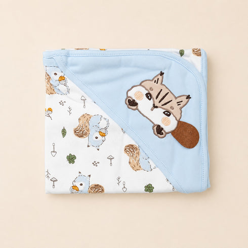 Baby Squirrel Cozy Hooded Swaddle Wrap (Blue)