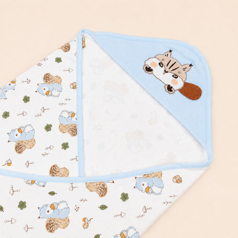 Baby Squirrel Cozy Hooded Swaddle Wrap (Blue)