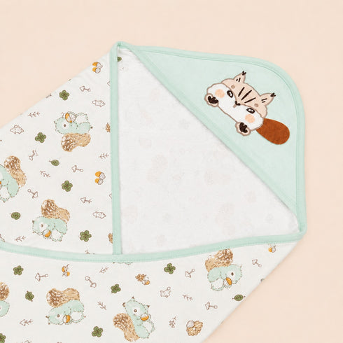 Baby Squirrel Cozy Hooded Swaddle Wrap (Green)