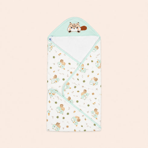 Baby Squirrel Cozy Hooded Swaddle Wrap (Green)