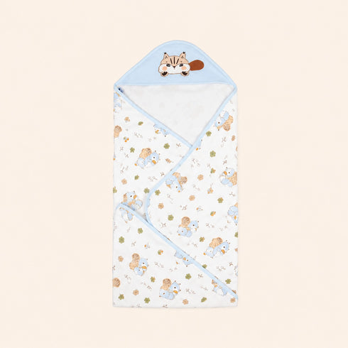 Baby Squirrel Cozy Hooded Swaddle Wrap (Blue)