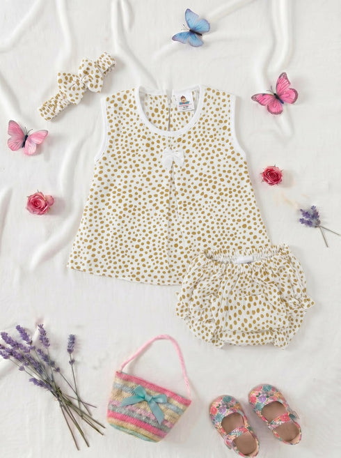 Brown Spots Bow Frock Set with Headband