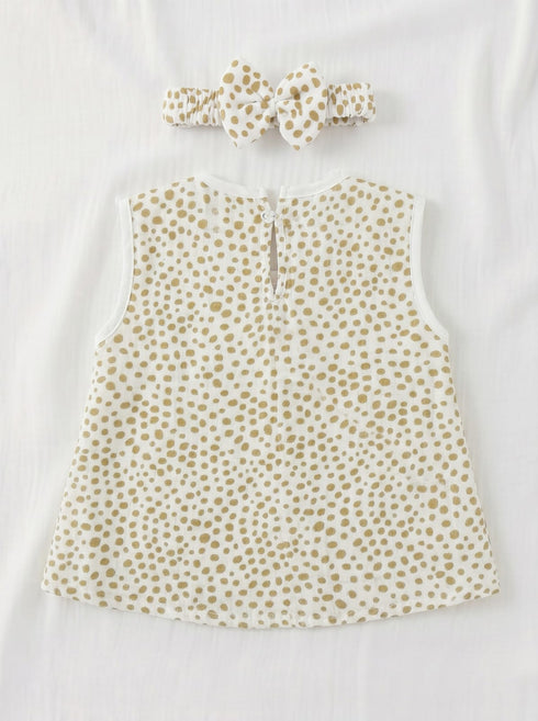 Brown Spots Bow Frock Set with Headband