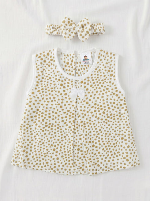 Brown Spots Bow Frock Set with Headband