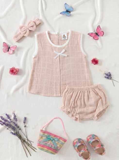 Peach Bow Frock Set with Headband