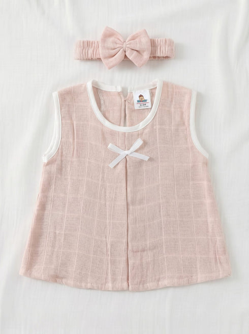 Peach Bow Frock Set with Headband