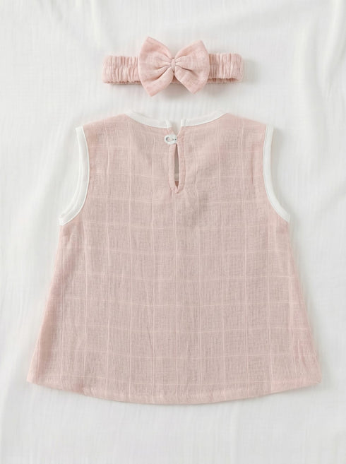 Peach Bow Frock Set with Headband