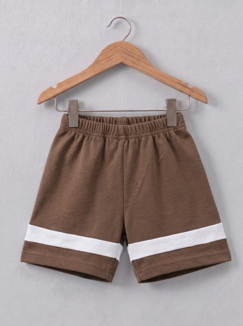 Brown Panelled Interlock Short Set