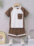 Brown Panelled Interlock Short Set