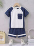 Blue Panelled Interlock Short Set