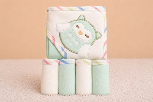 5-Pcs Owl Baby Hooded Towel Set