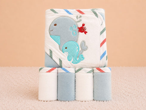 5-Pcs Whale & Crab Baby Hooded Towel Set