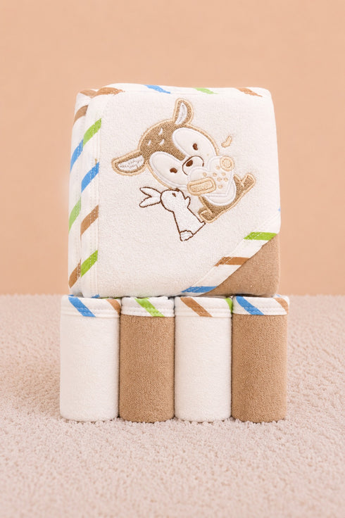 5-Pcs Deer & Rabbit Baby Hooded Towel Set
