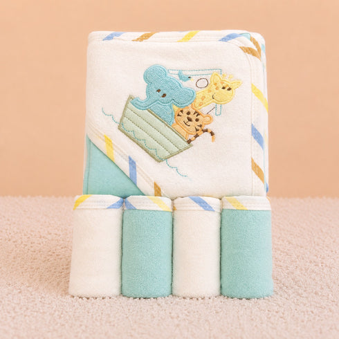 5-Pcs Animals Printed Baby Hooded Towel Set