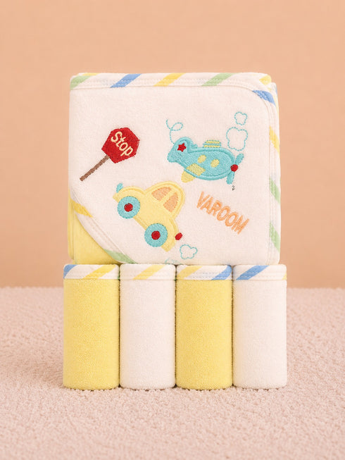 5-Pcs Car & Airplane Baby Hooded Towel Set