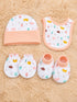4 Pcs Baby Mittens, Cap, Bib & Socks Gift Set