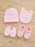 4 Pcs Baby Mittens, Cap, Bib & Socks Gift Set