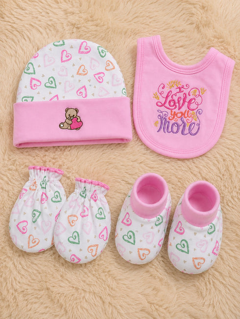 4 Pcs Baby Mittens, Cap, Bib & Socks Gift Set