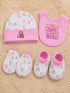 4 Pcs Baby Mittens, Cap, Bib & Socks Gift Set