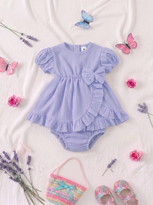 Lilac Bella Bow Ruffle Frock Set
