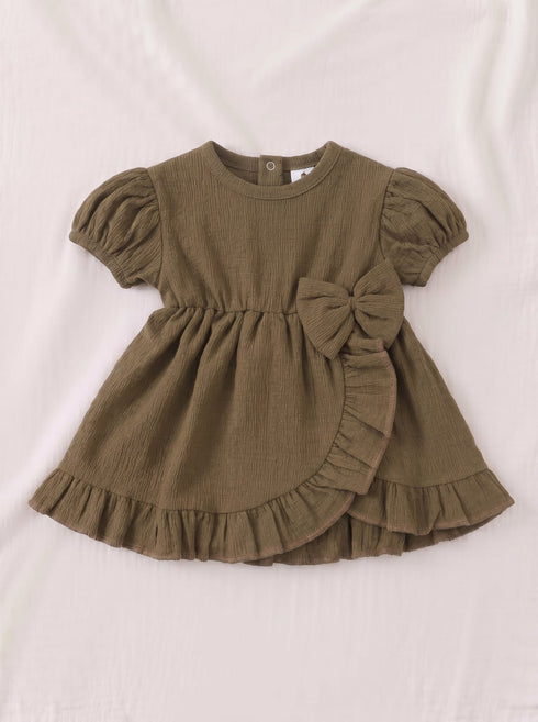 Brown Bella Bow Ruffle Frock Set