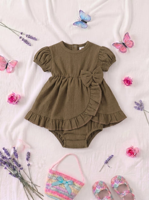 Brown Bella Bow Ruffle Frock Set