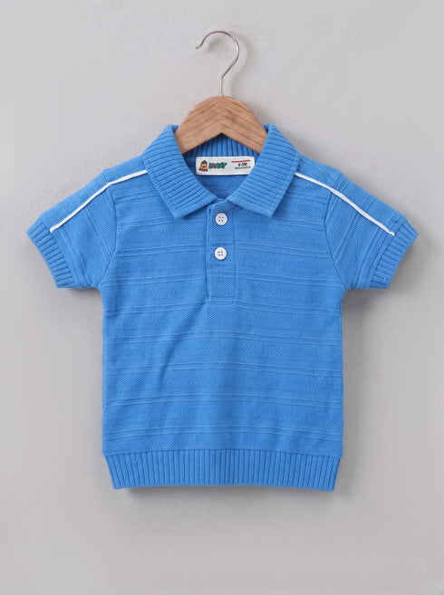 Jacquard Textured Polo Short Set (Blue)