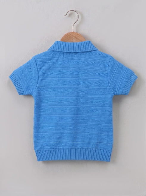 Jacquard Textured Polo Short Set (Blue)