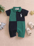 Green & Black Embroidered Color-Block Polo Romper