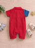Red & Blue Embroidered Color-Block Polo Romper