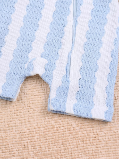 Sky Blue Jacquard Zip-Up Romper