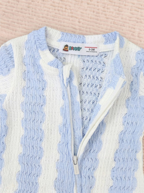 Sky Blue Jacquard Zip-Up Romper