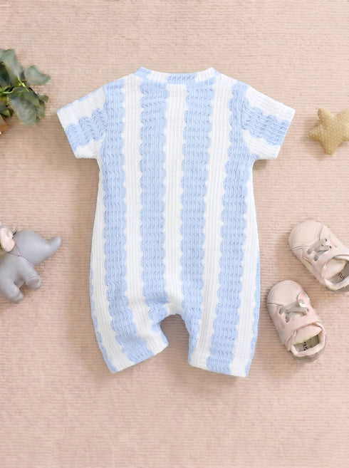 Sky Blue Jacquard Zip-Up Romper