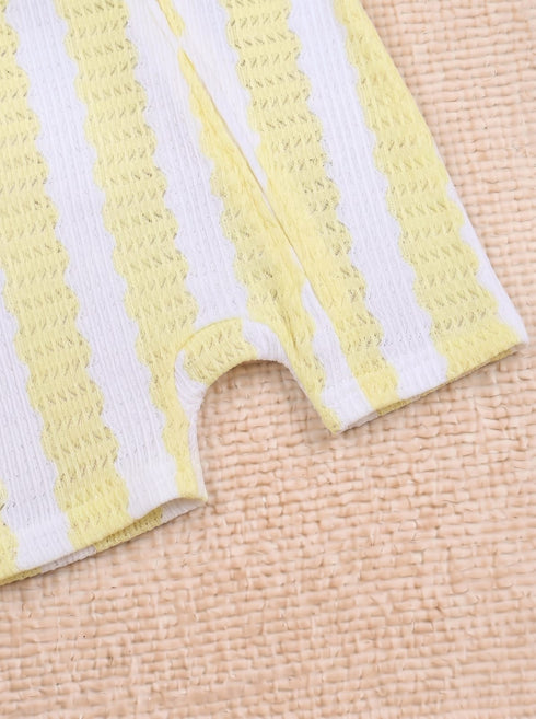 Yellow Jacquard Zip-Up Romper