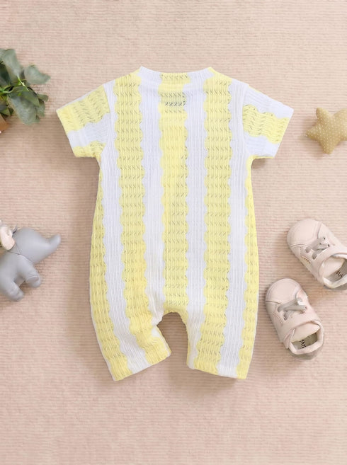 Yellow Jacquard Zip-Up Romper
