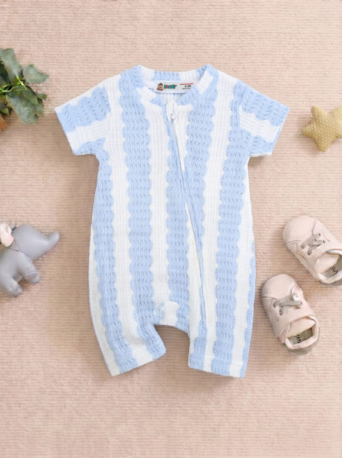 Sky Blue Jacquard Zip-Up Romper