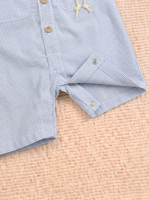 Playful Sky Blue Plaid Button-Up Romper
