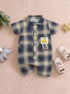 Playful Navy & Beige Plaid Button-Up Romper